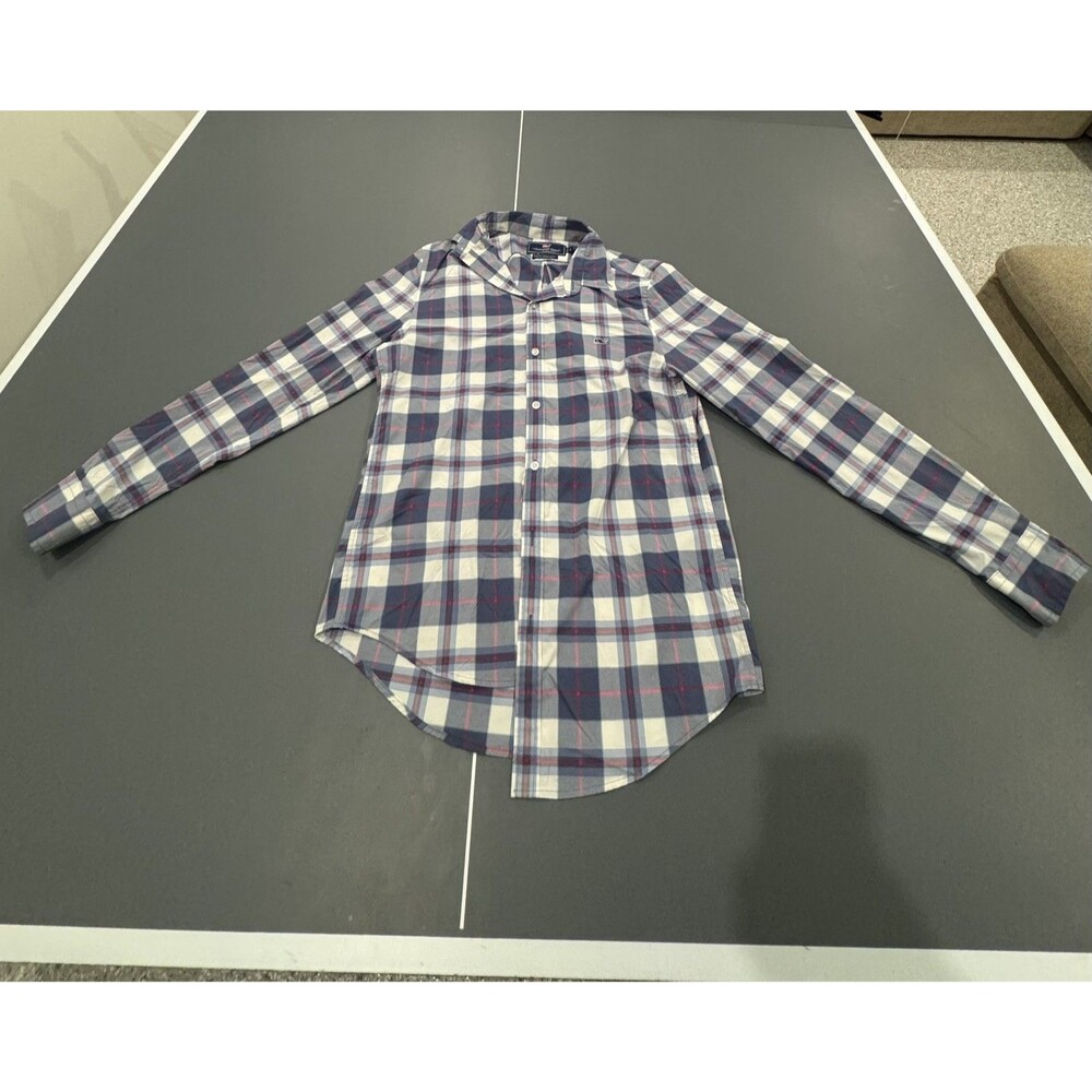 Vineyard Vines Mens Whale Shirt Plaid Button Down Blue Red Stretch Small
